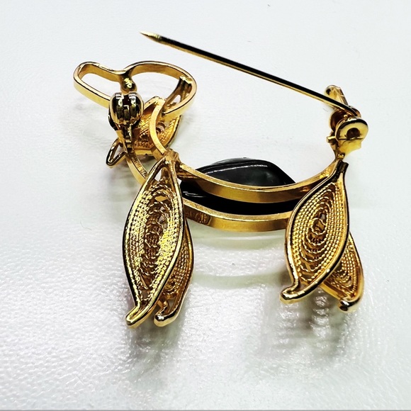 Doggie Filigree Black Nephrite Figural Pin/Brooch - Picture 3 of 6